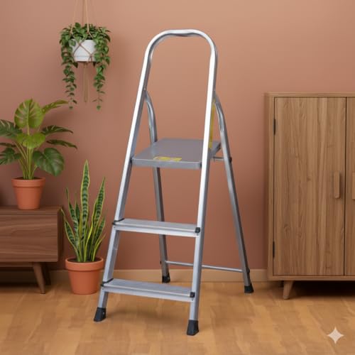 Aardwolf Quickfit Step Aluminium Ladder, Silver, Non-Slip Steps with Platform, 150 kg Load Capacity (3 Step)