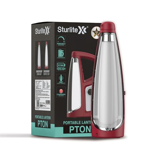 Sturlite Pton 12W LED Portable Lantern| 2200mAh Rechargeable Li-ion Battery| Upto 15Hrs Long Battery Back Up| 360° Light Spread & Knob for Brightenss Adjustment LED Lamp - (Pack of 1)