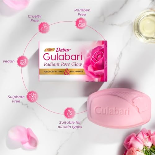 Dabur Gulabari Pure Rose Soap 150g (Pack of 4) | Moisturizing Bathing Soap for Radiant Glowing Skin & Body | Glycerine & Niacinamide | Long Lasting Fragrance | For Men & Women - Image 6