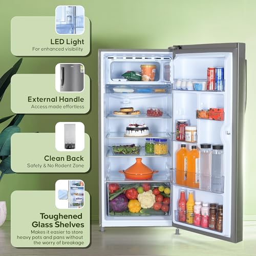 Haier 190L 5 Star Direct Cool Single Door Refrigerator | 3 Toughened Glass Shelves | Fast Ice Making in Just 60 minutes | Large Veg Box| Easy Clean Back (HED-205DS-P, Dazzle Steel) - Image 5