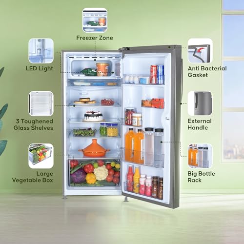 Haier 190L 5 Star Direct Cool Single Door Refrigerator | 3 Toughened Glass Shelves | Fast Ice Making in Just 60 minutes | Large Veg Box| Easy Clean Back (HED-205DS-P, Dazzle Steel) - Image 6