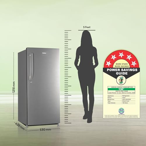 Haier 190L 5 Star Direct Cool Single Door Refrigerator | 3 Toughened Glass Shelves | Fast Ice Making in Just 60 minutes | Large Veg Box| Easy Clean Back (HED-205DS-P, Dazzle Steel) - Image 7