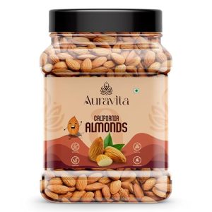 Auravita California Almonds 500gm | Crunchy & Healthy Dry Fruit, Premium Badam Giti for Daily Nutrition | Healthy Diet Snacking Resealable Jar Pack Of 1