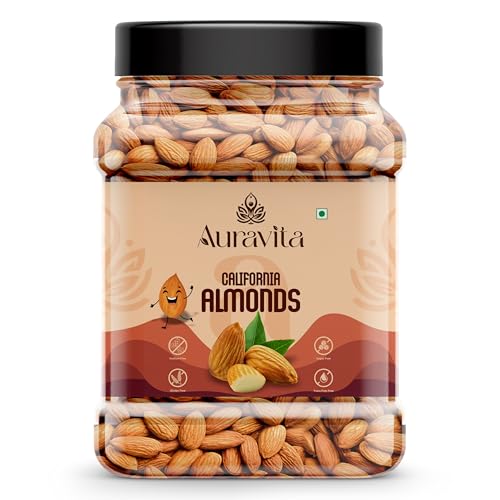 Auravita California Almonds 500gm | Crunchy & Healthy Dry Fruit, Premium Badam Giti for Daily Nutrition | Healthy Diet Snacking Resealable Jar Pack Of 1