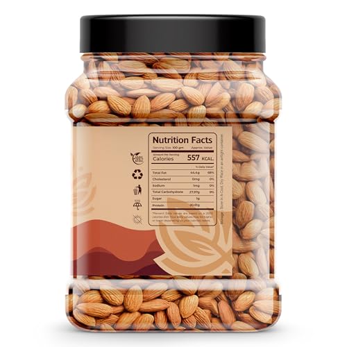 Auravita California Almonds 500gm | Crunchy & Healthy Dry Fruit, Premium Badam Giti for Daily Nutrition | Healthy Diet Snacking Resealable Jar Pack Of 1 - Image 2