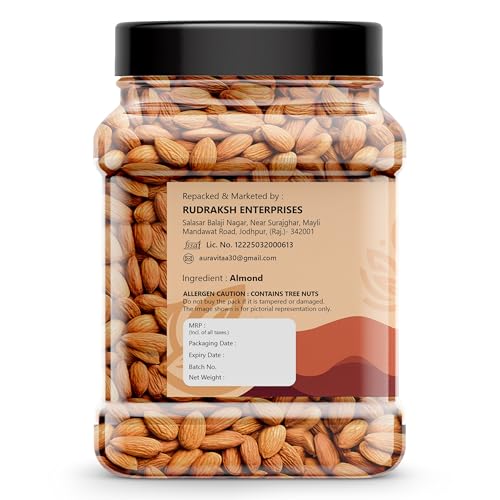 Auravita California Almonds 500gm | Crunchy & Healthy Dry Fruit, Premium Badam Giti for Daily Nutrition | Healthy Diet Snacking Resealable Jar Pack Of 1 - Image 3