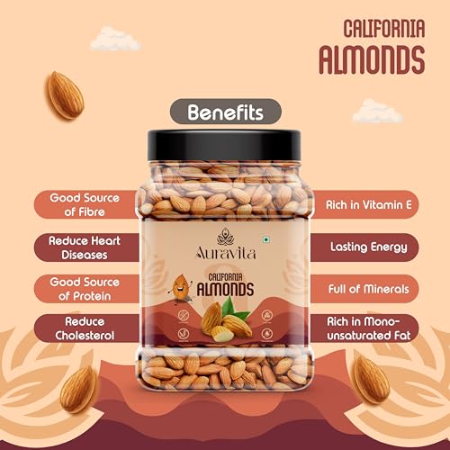 Auravita California Almonds 500gm | Crunchy & Healthy Dry Fruit, Premium Badam Giti for Daily Nutrition | Healthy Diet Snacking Resealable Jar Pack Of 1 - Image 5