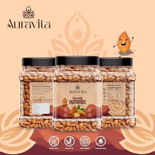 Auravita California Almonds 500gm | Crunchy & Healthy Dry Fruit, Premium Badam Giti for Daily Nutrition | Healthy Diet Snacking Resealable Jar Pack Of 1 - Image 7