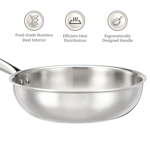 Amazon Brand - Solimo Stainless Steel Triply Frying Pan (Small Size/ 22Cm) | Induction and Gas Stove Compatible | Three-Layer Durable Construction, Uniform Heating, Silver - Image 3