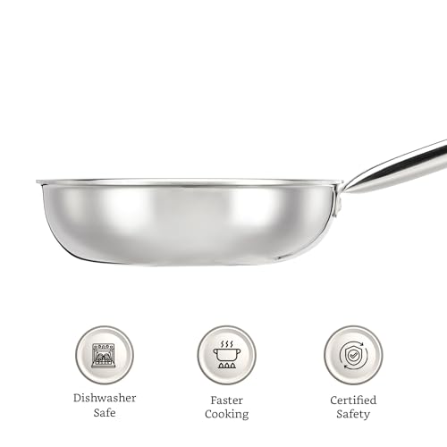 Amazon Brand - Solimo Stainless Steel Triply Frying Pan (Small Size/ 22Cm) | Induction and Gas Stove Compatible | Three-Layer Durable Construction, Uniform Heating, Silver - Image 5