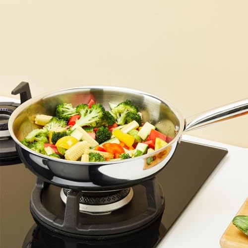 Amazon Brand - Solimo Stainless Steel Triply Frying Pan (Small Size/ 22Cm) | Induction and Gas Stove Compatible | Three-Layer Durable Construction, Uniform Heating, Silver - Image 6