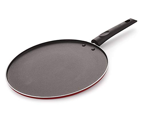 Nirlon Non Stick Dosa Tawa with Handle Non Stick Dosa Pan, Chapati Tawa, Roti Tawa for Kitchen | Gas Stove Compatible Base tawa (29 cm, Red)[3mm Classic_ST12]