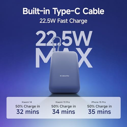 Xiaomi Pocket Power Bank 10000mAh 22.5W with Built-in Cable | Super Fast Charging PD |Smart 12 Layer Protection|Triple Output Ports|Supports Android,Apple, Tablets, Earbuds,Watch(MI Powerbank),Blue - Image 4