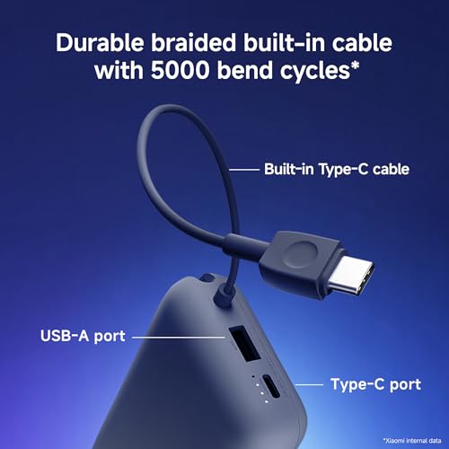 Xiaomi Pocket Power Bank 10000mAh 22.5W with Built-in Cable | Super Fast Charging PD |Smart 12 Layer Protection|Triple Output Ports|Supports Android,Apple, Tablets, Earbuds,Watch(MI Powerbank),Blue - Image 5