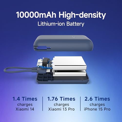 Xiaomi Pocket Power Bank 10000mAh 22.5W with Built-in Cable | Super Fast Charging PD |Smart 12 Layer Protection|Triple Output Ports|Supports Android,Apple, Tablets, Earbuds,Watch(MI Powerbank),Blue - Image 7