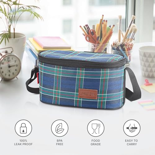 MILTON Decker Lunch Box with Insulated Fabric Jacket, 2 Inner Stainless Steel Containers 450 ml Each & 1 Oval Stainless Steel 450 ml, Microwave Safe, Leak-Proof Tiffin for Office, Easy to Carry, Blue - Image 3