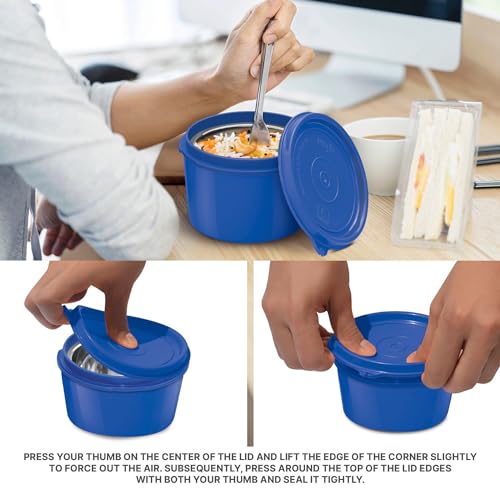 MILTON Decker Lunch Box with Insulated Fabric Jacket, 2 Inner Stainless Steel Containers 450 ml Each & 1 Oval Stainless Steel 450 ml, Microwave Safe, Leak-Proof Tiffin for Office, Easy to Carry, Blue - Image 4