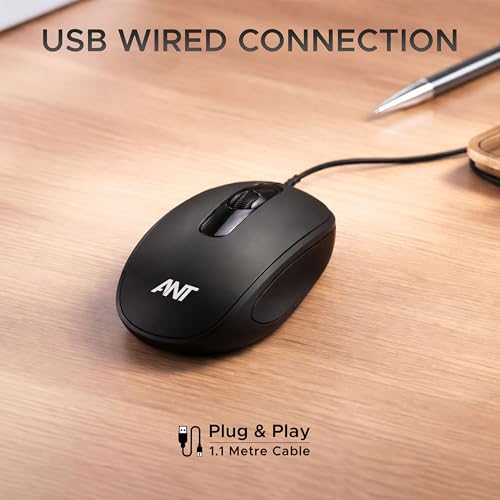 Ant OM120 Wired Optical Mouse, 1000 DPI, 3ft Cable, Easy and Accurate Scroll Button, Optical Sensor Computer Mouse, Left and Right-Hand Use for Laptop, PC, Mac Notebook and Linux-Matte Black - Image 2