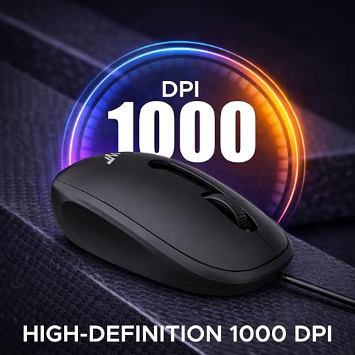 Ant OM120 Wired Optical Mouse, 1000 DPI, 3ft Cable, Easy and Accurate Scroll Button, Optical Sensor Computer Mouse, Left and Right-Hand Use for Laptop, PC, Mac Notebook and Linux-Matte Black - Image 3