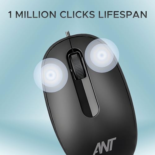 Ant OM120 Wired Optical Mouse, 1000 DPI, 3ft Cable, Easy and Accurate Scroll Button, Optical Sensor Computer Mouse, Left and Right-Hand Use for Laptop, PC, Mac Notebook and Linux-Matte Black - Image 5
