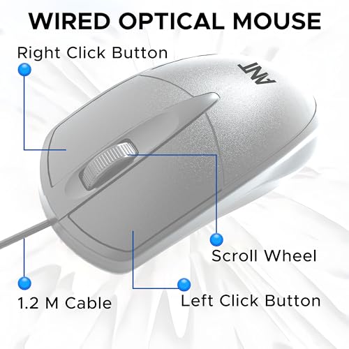 Ant Globe 10 Wired Optical Mouse with 1200 DPI, USB Connectivity, Lightweight Design, Durable 3 Buttons, Compatible with Windows/Mac/Linux White - Image 4