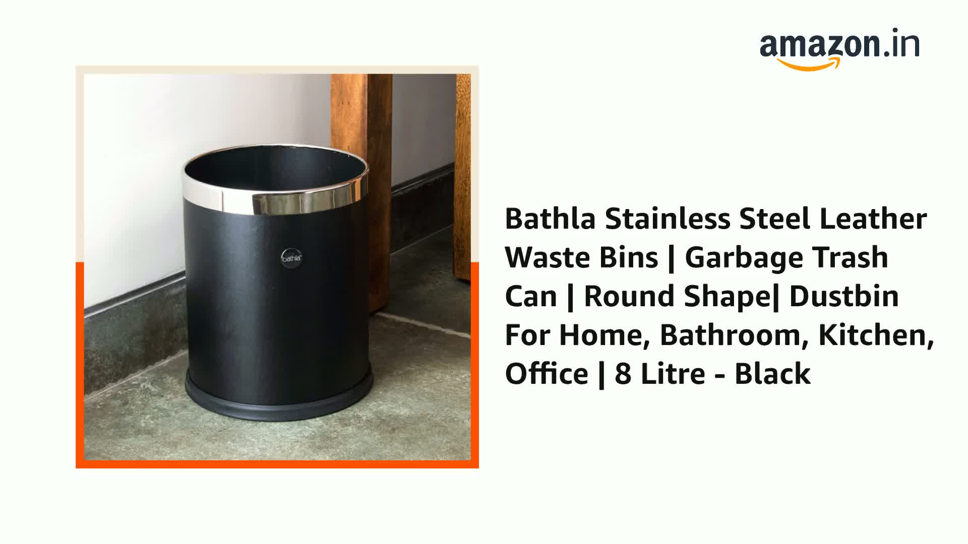 Bathla Stainless Steel Leather Waste Bins | Garbage Trash Can | Round Shape| Dustbin For Home, Bathroom, Kitchen, Office | 8 Litre - Black - Image 2