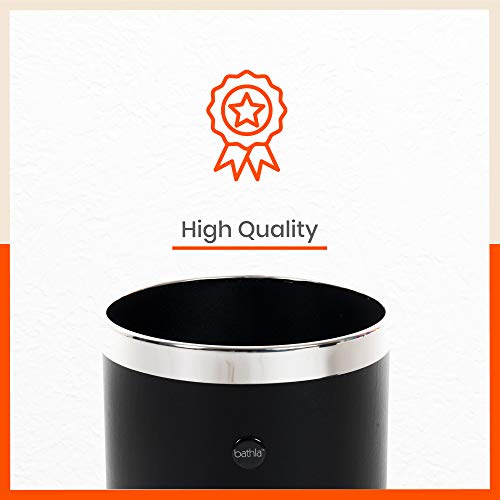 Bathla Stainless Steel Leather Waste Bins | Garbage Trash Can | Round Shape| Dustbin For Home, Bathroom, Kitchen, Office | 8 Litre - Black - Image 3