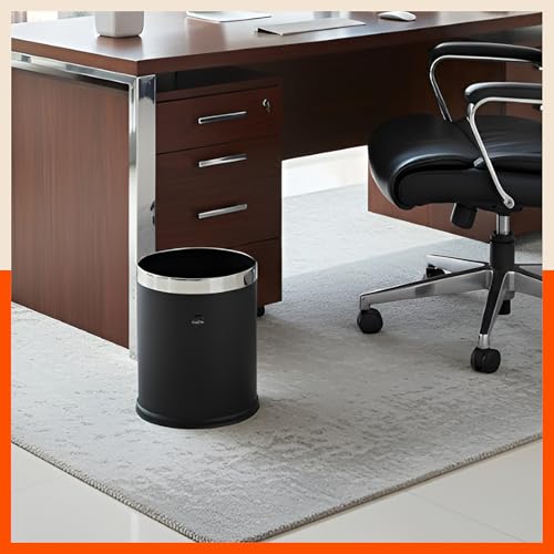 Bathla Stainless Steel Leather Waste Bins | Garbage Trash Can | Round Shape| Dustbin For Home, Bathroom, Kitchen, Office | 8 Litre - Black - Image 4