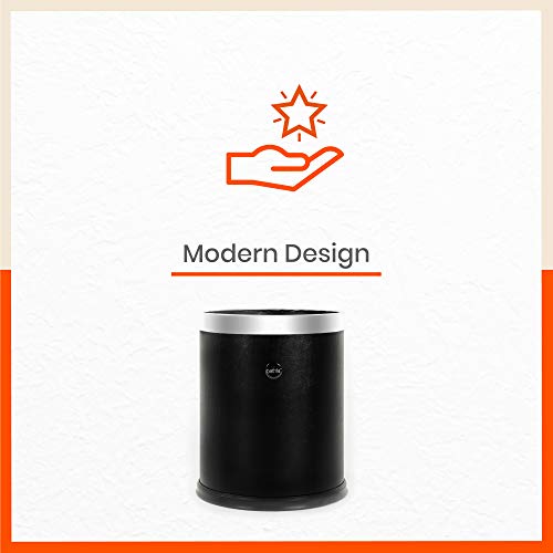 Bathla Stainless Steel Leather Waste Bins | Garbage Trash Can | Round Shape| Dustbin For Home, Bathroom, Kitchen, Office | 8 Litre - Black - Image 5