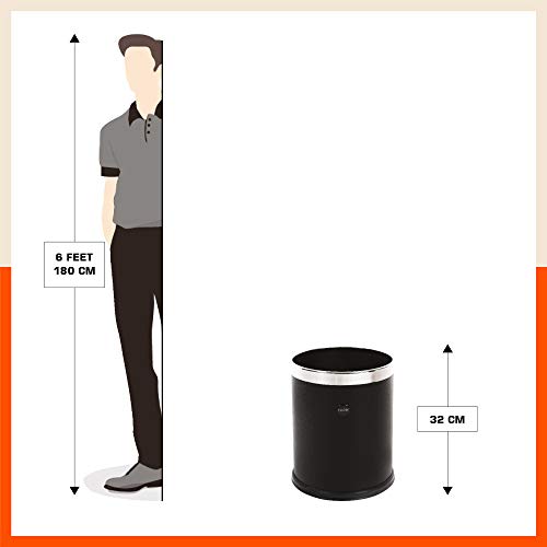 Bathla Stainless Steel Leather Waste Bins | Garbage Trash Can | Round Shape| Dustbin For Home, Bathroom, Kitchen, Office | 8 Litre - Black - Image 7