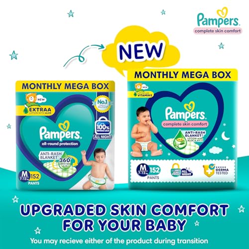 Pampers Complete Skin Comfort Pants| Pant style Diaper Medium, 152 count| Anti-Rash blanket lotion with Vit E and Aloe Vera | All night protection with leak proof technology( 76 Count, Pack of 2) - Image 3