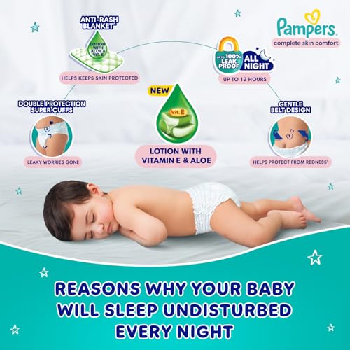 Pampers Complete Skin Comfort Pants| Pant style Diaper Medium, 228 count| Anti-Rash blanket lotion with Vit E and Aloe Vera | All night protection with leak proof technology(76 Count, Pack of 3) - Image 7