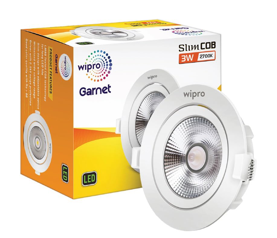 wipro Garnet 3 W Slim COB Downlight for False Ceiling | Warm White (2700 K) | Ceiling or Cabinet Light with Adjustable Optics | Pack of 4 - Image 2