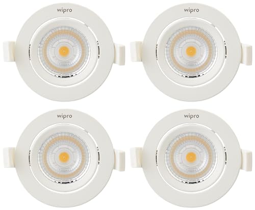 wipro Garnet 9 W Slim COB Downlight for False Ceiling | Neutral White (4000K) | Ceiling or Cabinet Light with Adjustable Optics | Pack of 4