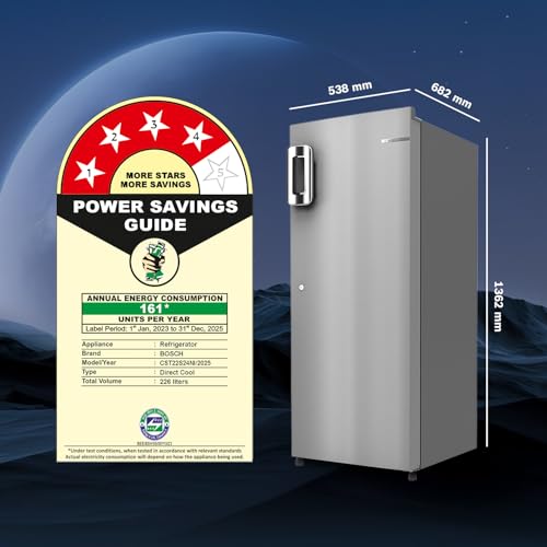 Bosch 226 L, 4 Star, Single Door Refrigerator with Industry's largest vegetable box & largest Beverage space (CST22S24NI, Fine Steel) | 18 Hour Cooling Retention during powercut, 2.5x Faster Cooling - Image 3