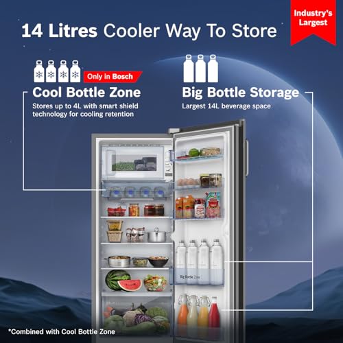Bosch 226 L, 4 Star, Single Door Refrigerator with Industry's largest vegetable box & largest Beverage space (CST22S24NI, Fine Steel) | 18 Hour Cooling Retention during powercut, 2.5x Faster Cooling - Image 6