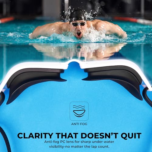 Nivia Visionz Swimming Goggles For Adults, Anti Fog Goggles for Men, Polycarbonate Clear Glass, Silicon Strap, UV Protection, Comfort Fit, Training Swim Goggles For Men & Women - Black/White - Image 2