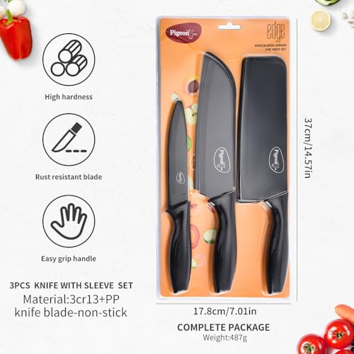 Pigeon by Stovekraft Edge High Grade Stainless Steel 3 Pcs Kitchen Knife Set| Black - Image 5