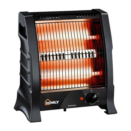 Homly Ritz 800 Watts Halogen Room Heater with Dual Heating Tubes | ISI Approved | Dual Heating Settings For 400W & 800 W | Cool Touch Shockproof Body with High Thermal Protection - Black