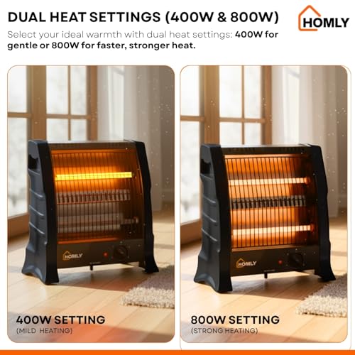 Homly Ritz 800 Watts Halogen Room Heater with Dual Heating Tubes | ISI Approved | Dual Heating Settings For 400W & 800 W | Cool Touch Shockproof Body with High Thermal Protection - Black - Image 6