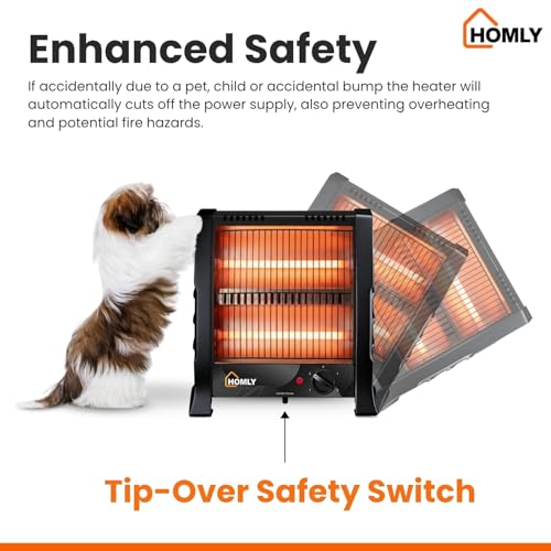 Homly Ritz 800 Watts Halogen Room Heater with Dual Heating Tubes | ISI Approved | Dual Heating Settings For 400W & 800 W | Cool Touch Shockproof Body with High Thermal Protection - Black - Image 7