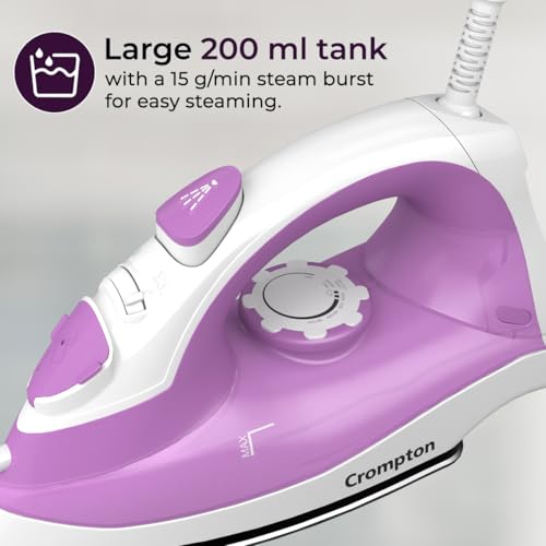 Crompton Fabrimagic Neo 1440 W Steam Iron with 200 ml water tank, Upto 15g /min Steam Output with Vertical Steaming and Non-Stick Soleplate (Blue), 6 Fabric Settings (ACGSI-FABRIMNEO144) - Image 7