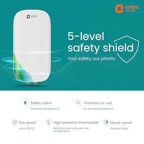 Orient Electric Aura Rapid Pro Geyser|5.9L instant water heater| High grade SS tank | 3000W heavy Copper heating element |6.5 bar pressure compatibility| High-rise Compatible| 5 years tank warrant - Image 4