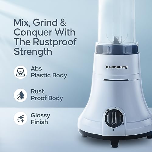 Longway Sage 500 Watt Juicer Mixer Grinder with 2 Jars for Grinding, Mixing, Juicing with Powerful Motor & Kwid 1100 Watt Dry Iron| 1 Year Warranty | (Gray & Black, 2 Jars, Combo Offer) - Image 4