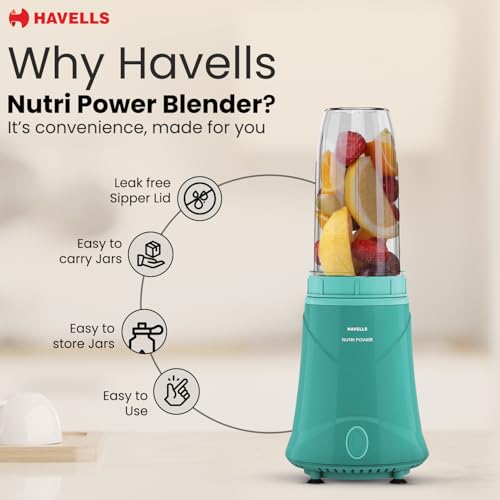 Havells Nutri Power Blender 350 W Mixer Grinder| 1 Speed Switch| Air Vent Technology| Stainless Steel Blade| 2Yrs Manufacturer Warranty (Mint Green) - Image 4