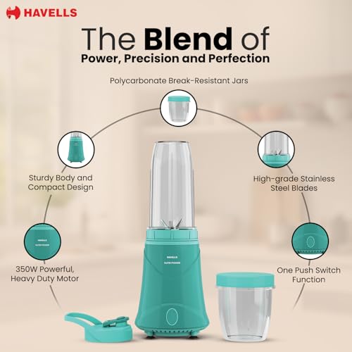 Havells Nutri Power Blender 350 W Mixer Grinder| 1 Speed Switch| Air Vent Technology| Stainless Steel Blade| 2Yrs Manufacturer Warranty (Mint Green) - Image 5