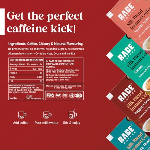 Rage Coffee - Silk Blend Assorted Sachets, Pack of 15 (3 Classic, 4 Creamy Hazelnut, 4 Vanilla Velvet & 4 Belgian Chocolate) +Multi-purpose Shaker 400 ML - Image 3