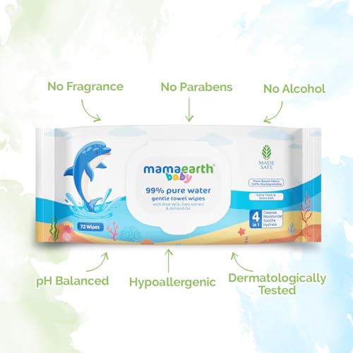 Mamaearth Baby 99% Pure Water Gentle Towel Wipes-72pcs|Made Safe Approved|4-In-1 Benefits-Cleanses,Moisturizes, Soothes & Hydrates Skin|Extra Thick|Extra Soft|Fragrance-Free|Parabens-Free|Alcohol-Free - Image 7