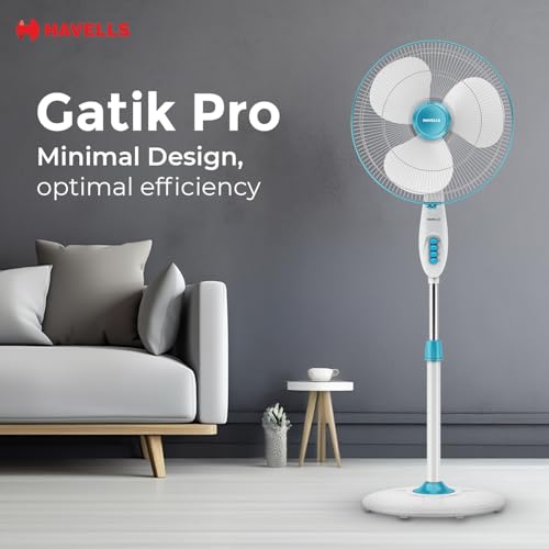 Havells Gatik Pro 400mm Pedestal Fan| 120 Ribs Guard for Safety| Smooth Oscillation| Heavy Base| ISI Marked | 2 Year Warranty | Blue - Image 3