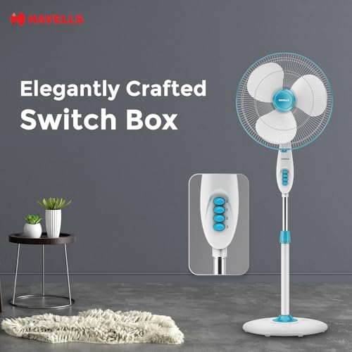 Havells Gatik Pro 400mm Pedestal Fan| 120 Ribs Guard for Safety| Smooth Oscillation| Heavy Base| ISI Marked | 2 Year Warranty | Blue - Image 4